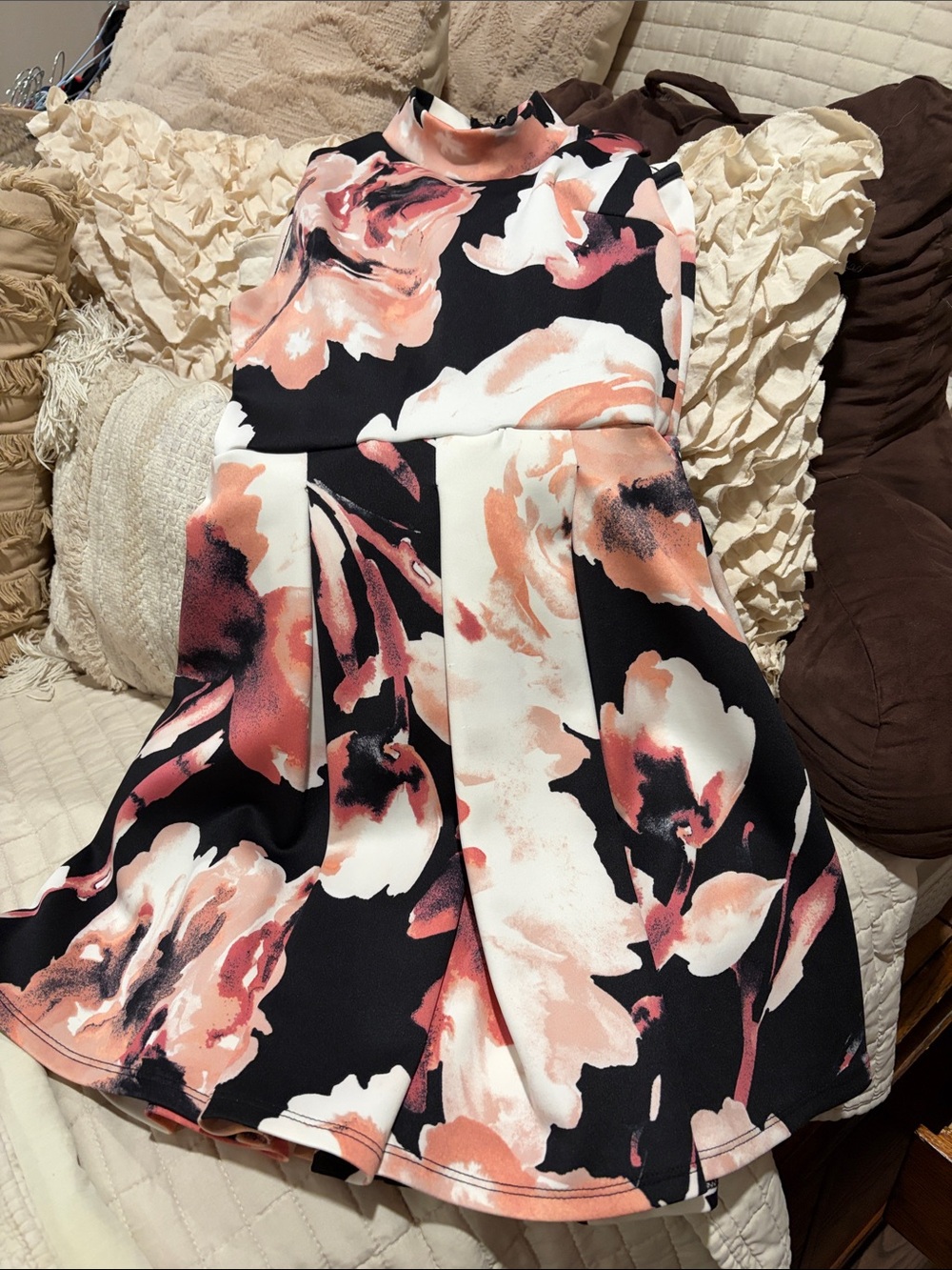 Forever 21 Black Floral Fit-and-Flare Dress with Pink and White Blooms
